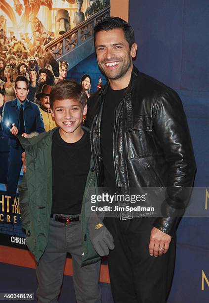 Joaquin Antonio Consuelos and actor Mark Consuelos attend the Night At The Museum: Secret Of The Tomb" New York premiere at the Ziegfeld Theater on...