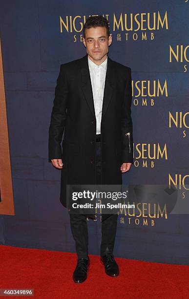 Actor Rami Malek attends the Night At The Museum: Secret Of The Tomb" New York premiere at the Ziegfeld Theater on December 11, 2014 in New York City.