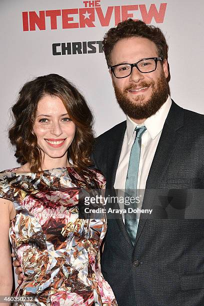Lauren Miller and Seth Rogen arrive at the Los Angeles premiere of 'The Interview' held at The Theatre at Ace Hotel Downtown LA on December 11, 2014...