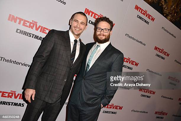 James Franco and Seth Rogen arrive at the Los Angeles premiere of 'The Interview' held at The Theatre at Ace Hotel Downtown LA on December 11, 2014...