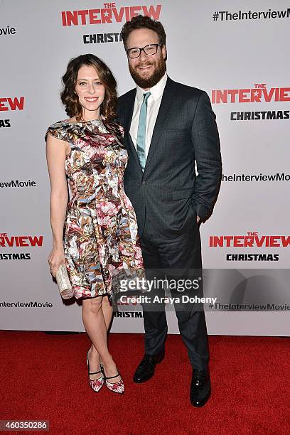 Lauren Miller and Seth Rogen arrive at the Los Angeles premiere of 'The Interview' held at The Theatre at Ace Hotel Downtown LA on December 11, 2014...