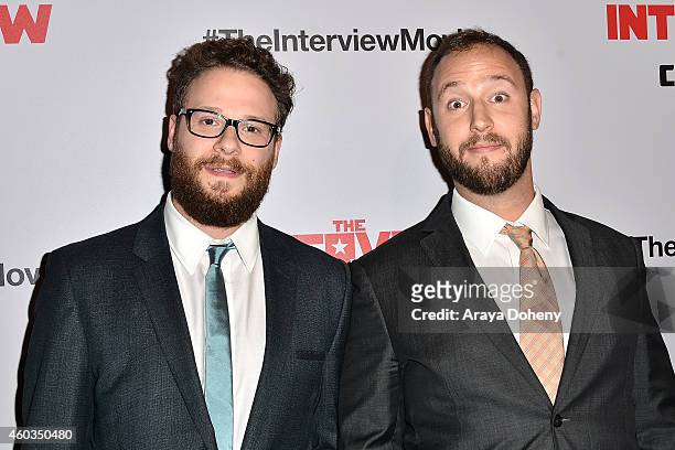 Seth Rogen and Evan Goldberg arrive at the Los Angeles premiere of 'The Interview' held at The Theatre at Ace Hotel Downtown LA on December 11, 2014...