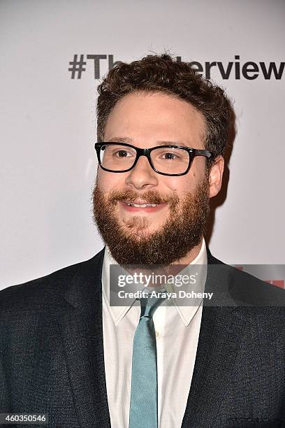 Seth Rogen arrives at the Los Angeles premiere of 'The Interview' held at The Theatre at Ace Hotel Downtown LA on December 11, 2014 in Los Angeles,...