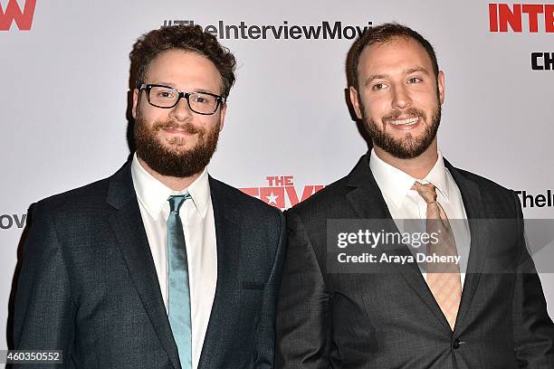 Seth Rogen and Evan Goldberg arrive at the Los Angeles premiere of 'The Interview' held at The Theatre at Ace Hotel Downtown LA on December 11, 2014...