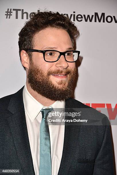 Seth Rogen arrives at the Los Angeles premiere of 'The Interview' held at The Theatre at Ace Hotel Downtown LA on December 11, 2014 in Los Angeles,...