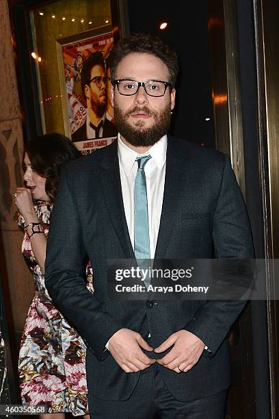 Seth Rogen arrives at the Los Angeles premiere of 'The Interview' held at The Theatre at Ace Hotel Downtown LA on December 11, 2014 in Los Angeles,...