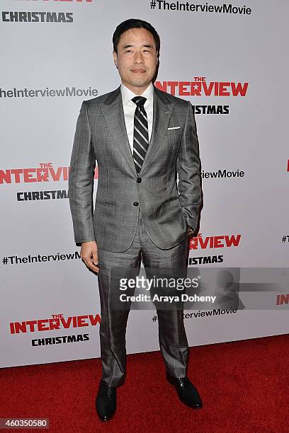 Randall Park arrives at the Los Angeles premiere of 'The Interview' held at The Theatre at Ace Hotel Downtown LA on December 11, 2014 in Los Angeles,...