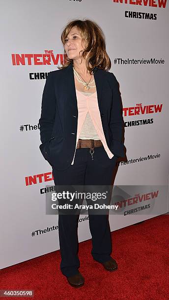 Amy Pascal arrives at the Los Angeles premiere of 'The Interview' held at The Theatre at Ace Hotel Downtown LA on December 11, 2014 in Los Angeles,...