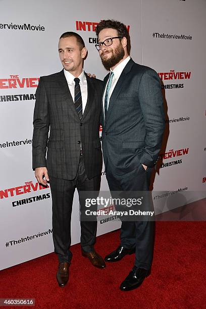 James Franco and Seth Rogen arrive at the Los Angeles premiere of 'The Interview' held at The Theatre at Ace Hotel Downtown LA on December 11, 2014...