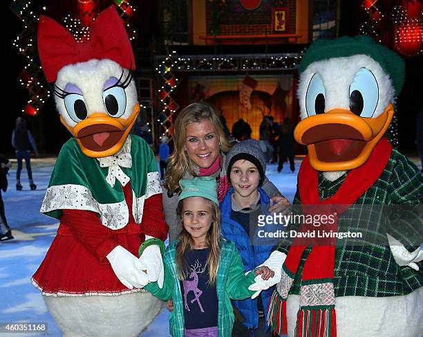 Actress Alison Sweeney and children Megan Sanov and Benjamin Sanov attend Disney On Ice presents Let's Celebrate! at Staples Center on December 11,...
