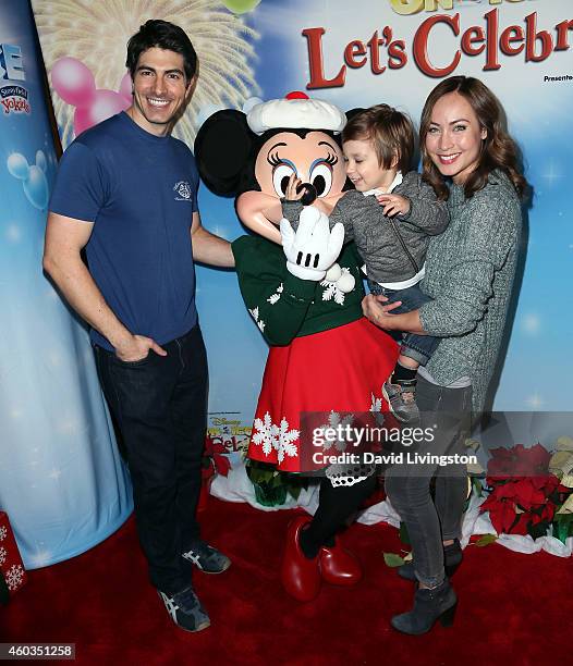 Actor Brandon Routh, son Leo James Routh and wife actress Courtney Ford attend Disney On Ice presents Let's Celebrate! at Staples Center on December...