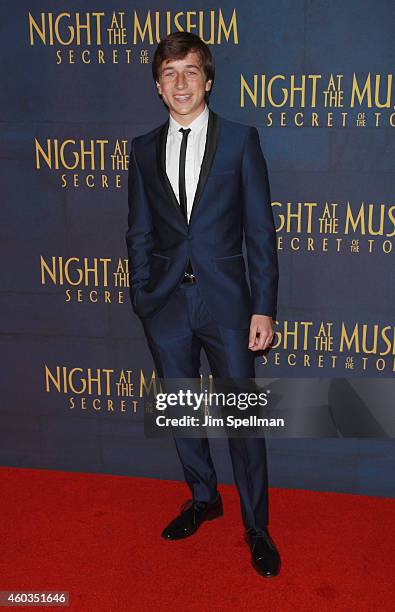 Actor Skyler Gisondo attends the Night At The Museum: Secret Of The Tomb" New York premiere at the Ziegfeld Theater on December 11, 2014 in New York...