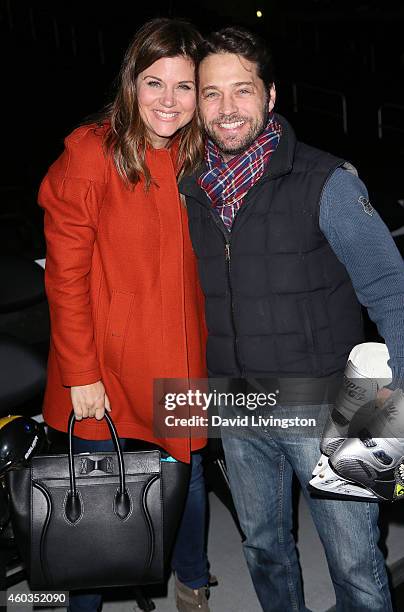 Actors Tiffani Thiessen and Jason Priestley attend Disney On Ice presents Let's Celebrate! at Staples Center on December 11, 2014 in Los Angeles,...