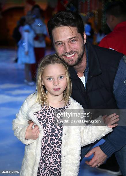 Actor Jason Priestley and daughter Ava Veronica Priestley attend Disney On Ice presents Let's Celebrate! at Staples Center on December 11, 2014 in...