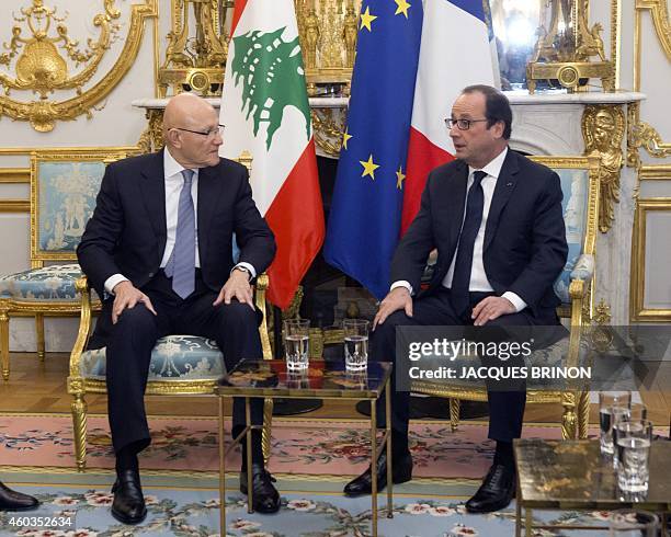 French President Francois Hollande meets Lebanese Prime Minister Tammam Salam at the Elysee Palace in Paris, on December 12, 2014. AFP PHOTO / POOL /...