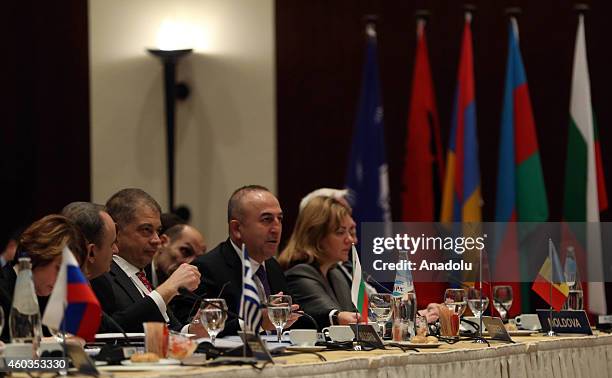 Turkish Foreign Minister Mevlut Cavusoglu speaks during the 31st Meeting of the Council of Ministers of Foreign Affairs of the Organization of the...