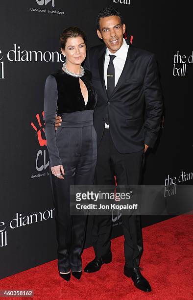 Actress Ellen Pompeo and husband Chris Ivery arrive at Rihanna's First Annual Diamond Ball at The Vineyard on December 11, 2014 in Beverly Hills,...
