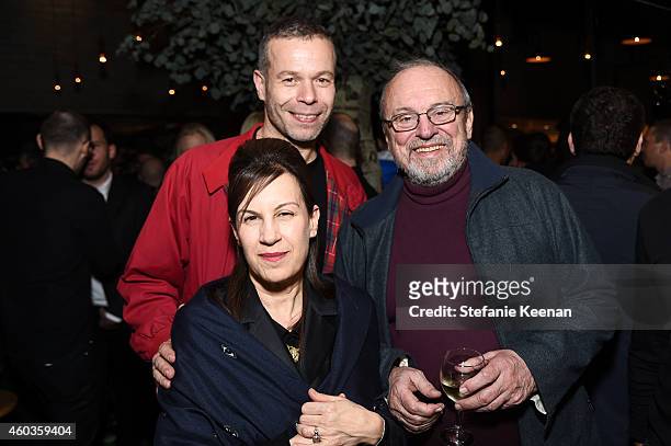 Wolfgang Tillmans, Maureen Paley and Blake Byrne attend Regen Projects' 25th Anniversary Party on December 11, 2014 in Los Angeles, California.