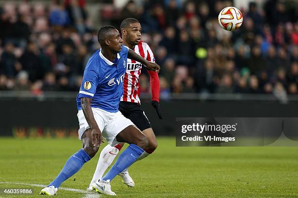 , Douglas of Dinamo Moscow, Jurgen Locadia of PSV during the UEFA Europa League group match between PSV Eindhoven and Dinamo Moscow on December 11,...