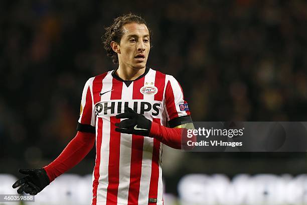 Andres Guardado of PSV during the UEFA Europa League group match between PSV Eindhoven and Dinamo Moscow on December 11, 2014 at the Phillips stadium...