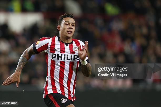 Memphis Depay of PSV during the UEFA Europa League group match between PSV Eindhoven and Dinamo Moscow on December 11, 2014 at the Phillips stadium...