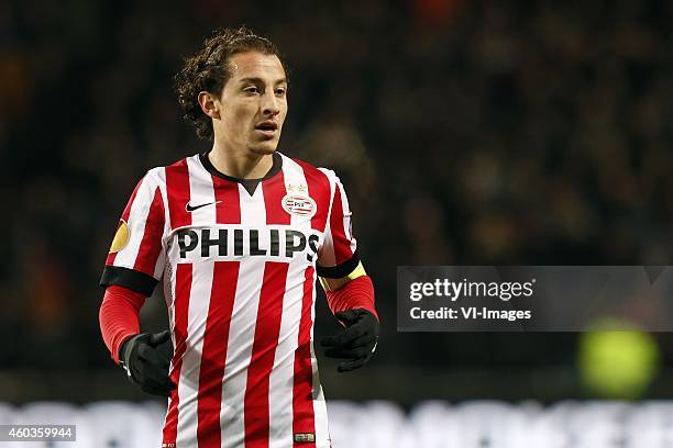 Andres Guardado of PSV during the UEFA Europa League group match between PSV Eindhoven and Dinamo Moscow on December 11, 2014 at the Phillips stadium...