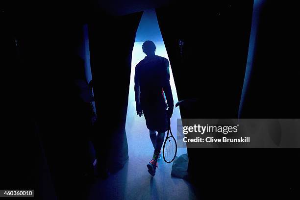 Gael Monfils of the Indian Aces walks out for his teams match against the Manila Mavericks during the Coca-Cola International Premier Tennis League...