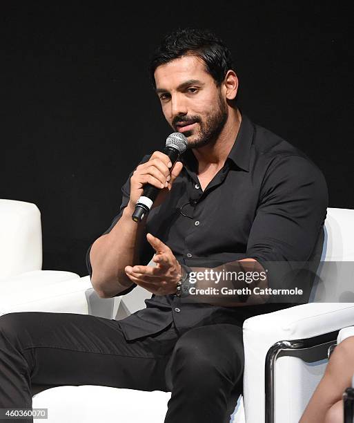 John Abraham on stage during the "Welcome Back" In Conversation on day three of the 11th Annual Dubai International Film Festival held at the Madinat...