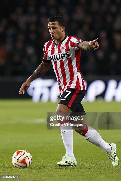 Memphis Depay of PSV during the UEFA Europa League group match between PSV Eindhoven and Dinamo Moscow on December 11, 2014 at the Phillips stadium...