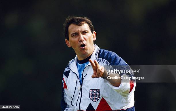 England manager Graham Taylor makes a point during training ahead of his first match in charge of England in September 1990.
