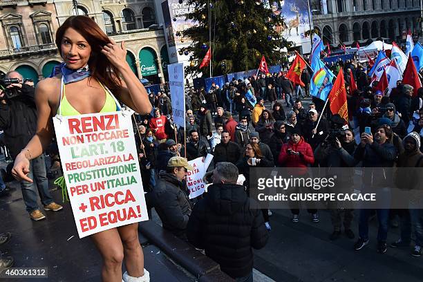 Turkish transgender Efe Bal takes part in a gathering as part of a general strike called by several trade union organisations to protest against the...