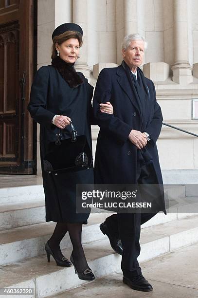 Prince Nikolaus and Princess Margaretha of Lichtenstein leave the church Notre-Dame after the funeral service of the late queen dowager Fabiola, in...