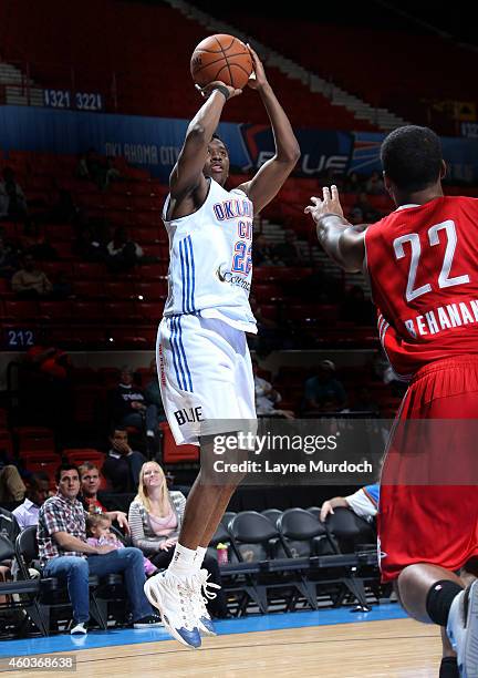 Semaj Christon of the Oklahoma City Blue shoots the ball against Chane Behanan of the Rio Grande Valley Vipers during an NBA D-League game on...