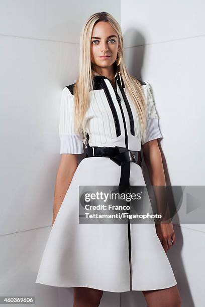 Virginie Courtin-Clarins is photographed for for Madame Figaro on July 9, 2014 in Paris, France. Dress, earrings and belt . CREDIT MUST READ: Franco...