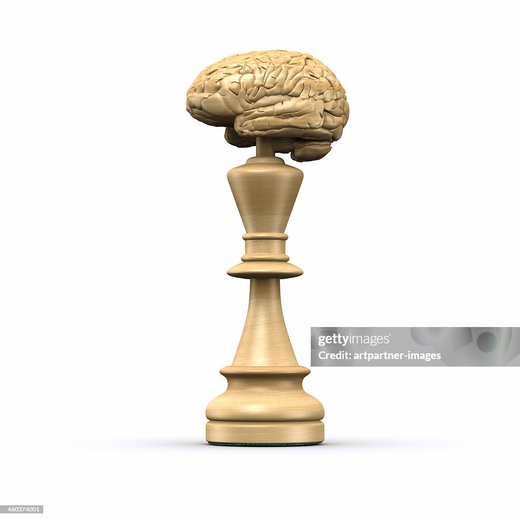 Chess piece with a brain on top on white