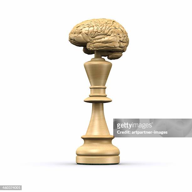 chess piece with a brain on top on white - chess pieces stock pictures, royalty-free photos & images