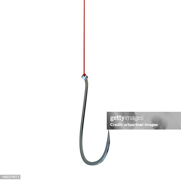 fishing hook on a red cord on white - anzuelo fotografías e imágenes de stock