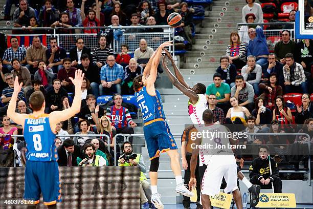 Kresimir Loncar, #25 of Valencia in action during the 2014-2015 Turkish Airlines Euroleague Basketball Regular Season Date 9 game between Laboral...