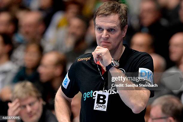 Head coach Martin Heuberger of Germany looks dejected during the DHB Four Nations Tournament match between Germany and Austria at Westfalenhalle on...