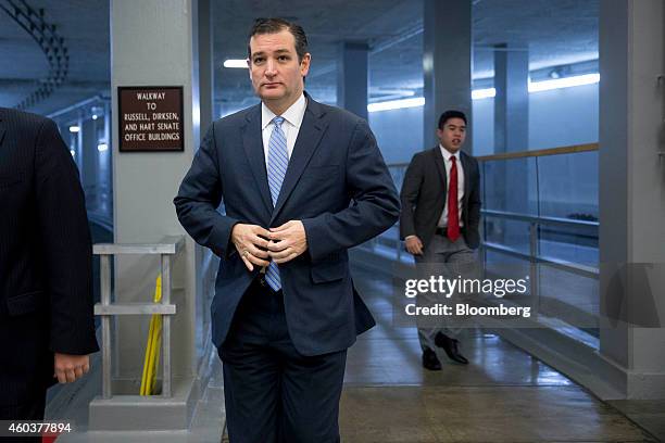 Senator Ted Cruz, a Republican from Texas, walks through the U.S. Capitol basement in Washington, D.C., U.S., on Friday, Dec. 12, 2014. The Senate is...