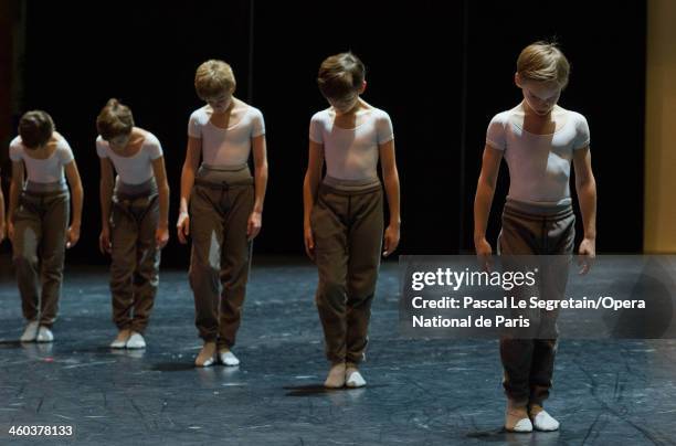 National Opera Ballet school pupils rehearse on stage for the 'Demonstrations' performance at Opera Garnier on December 22, 2012 in Paris, France....