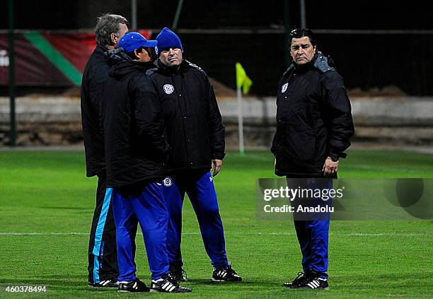 Head coach of Cruz Azul, Luis Fernando Tena attends a training session ahead of FIFA Club World Cup Morocco 2014 quarter final match between Cruz...