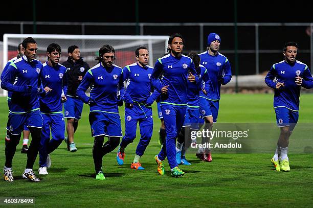 Cruz Azul footballers attend a training session ahead of FIFA Club World Cup Morocco 2014 quarter final match between Cruz Azul and Western Sydney...