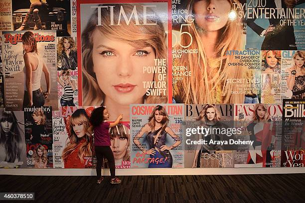 General view of Taylor Swift memorabilia at the media preview day for "The Taylor Swift Experience" at The GRAMMY Museum on December 12, 2014 in Los...