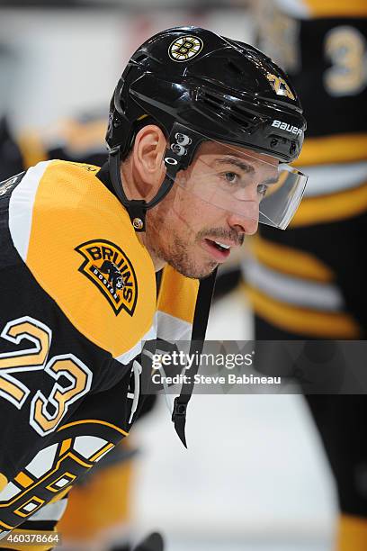 Chris Kelly of the Boston Bruins during warm ups before the game against the Chicago Blackhawks at the TD Garden on December 11, 2014 in Boston,...