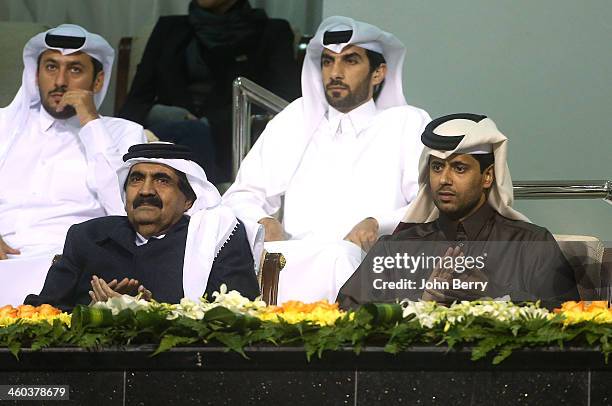 The Emir of Qatar, Sheikh Hamad bin Khalifa Al Thani and Nasser Al-Khelaifi, president of PSG and the Qatar Tennis Federation attend the semi-finals...