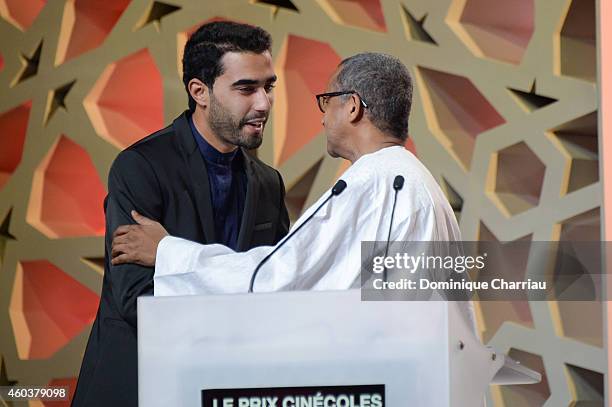 Essam Doukhou awarded Cinecoles Award by Abderrahmane Sissako during the 14th Marrakech International Film Festival on December 12, 2014 in...