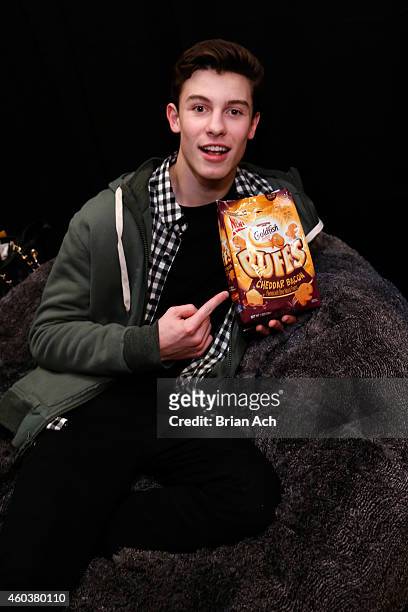 Musician Shawn Mendes attends the Z100's Artist Gift Lounge presented by Goldfish Puffs at Z100's Jingle Ball 2014 at Madison Square Garden on...