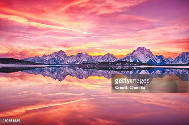 teton reflection - romantic sky stock pictures, royalty-free photos & images