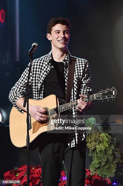 Musician Shawn Mendes performs onstage during iHeartRadio Jingle Ball 2014, hosted by Z100 New York and presented by Goldfish Puffs at Madison Square...